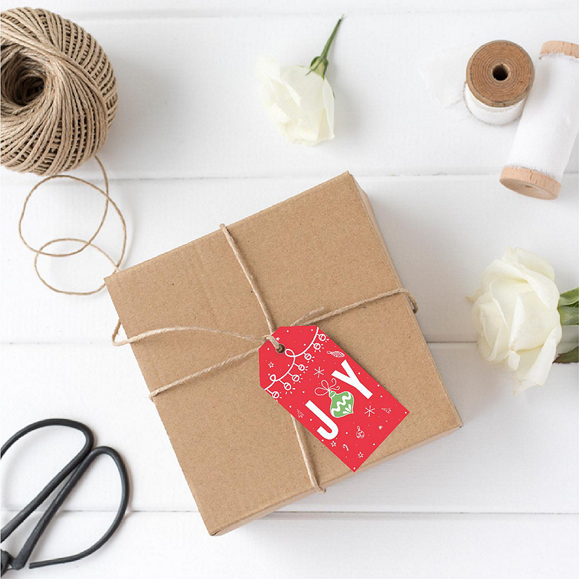 Red Green Stylish Christmas Joy Gift Tag Image