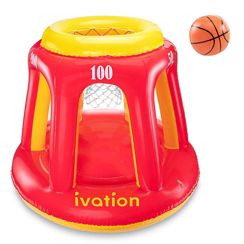 Red Inflatable Floating Pool Toy, Floating Basketball Hoop & Inflatable Ball for Swimming Pool & Water Sports - 1 pc Image