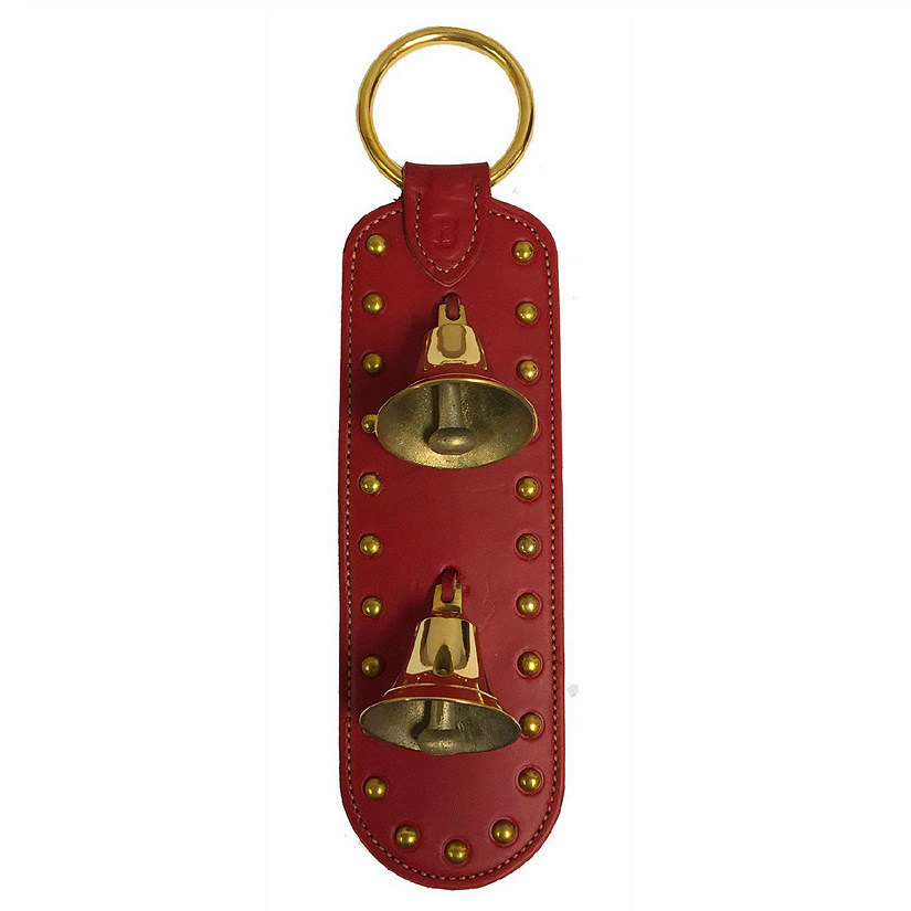 Red Leather Brass Lancaster Bell Christmas Sleigh Bell Door Knob Hanger Made USA Image