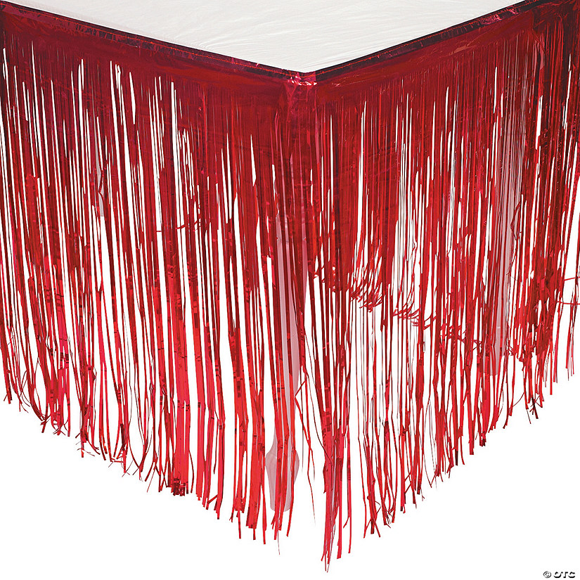 Red Metallic Fringe Plastic Table Skirt Image