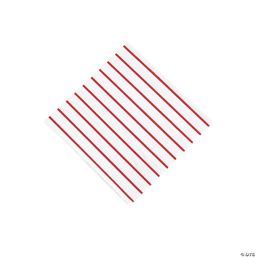 Red Metallic Stripe Beverage Napkins - 32 Pc. Image