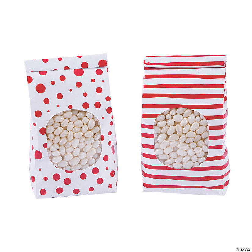 Red Patterned Tin Tie Treat Bags with Window - 12 Pc. Image