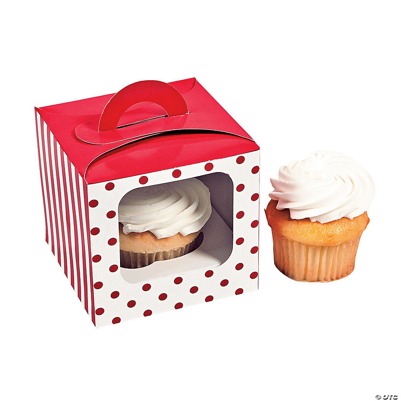 Red Polka Dot Cupcake Boxes with Handle - 12 Pc. Image