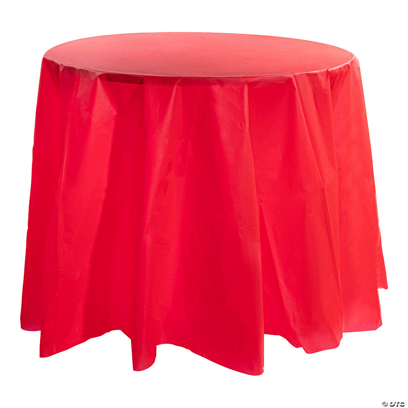 Red Round Disposable Plastic Tablecloths (84") - (48 Tablecloths) Image