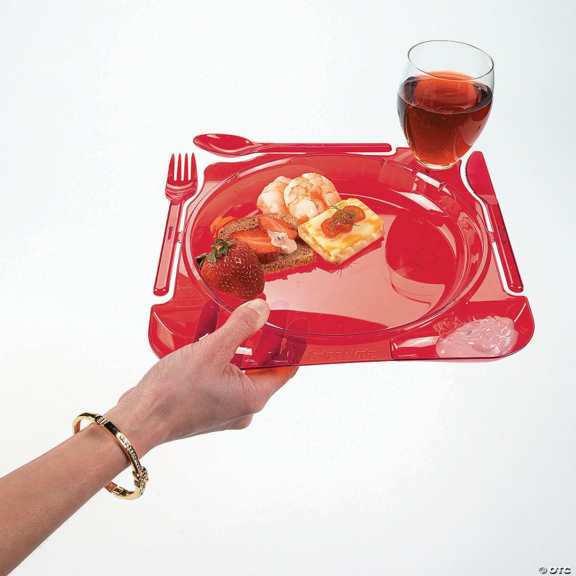 Red Square Plastic Plates With Attached Cutlery 8 Ct. Discontinued
