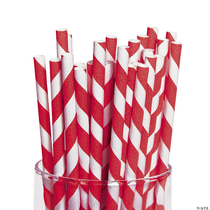 Red Striped Paper Straws - 24 Pc. Image