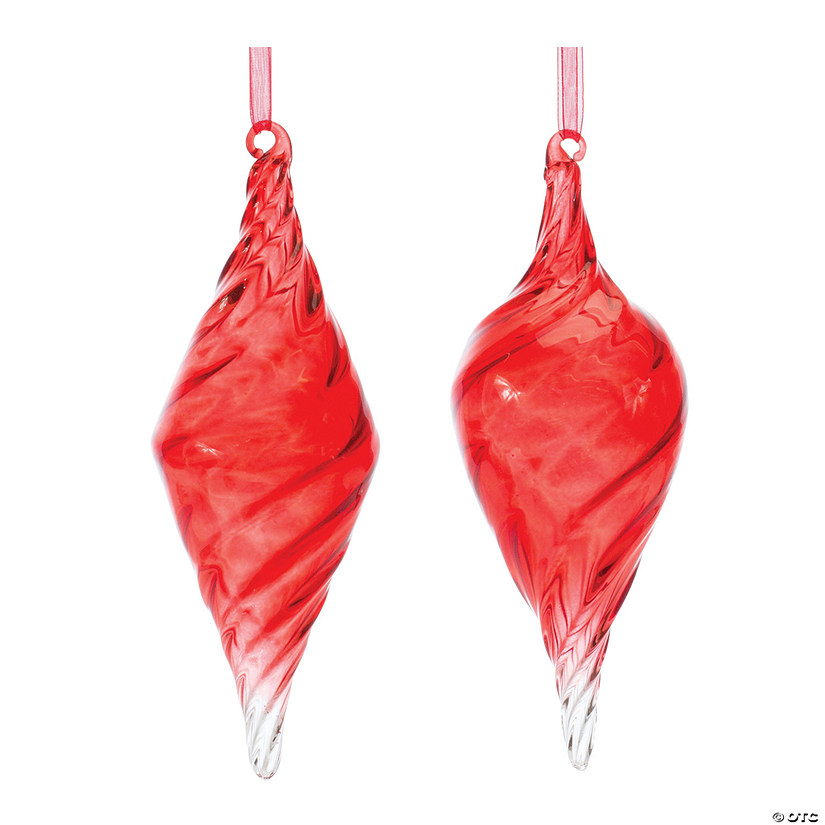 Red Swirl Glass Drop Ornament (Set Of 12) 7.25"H Glass Image