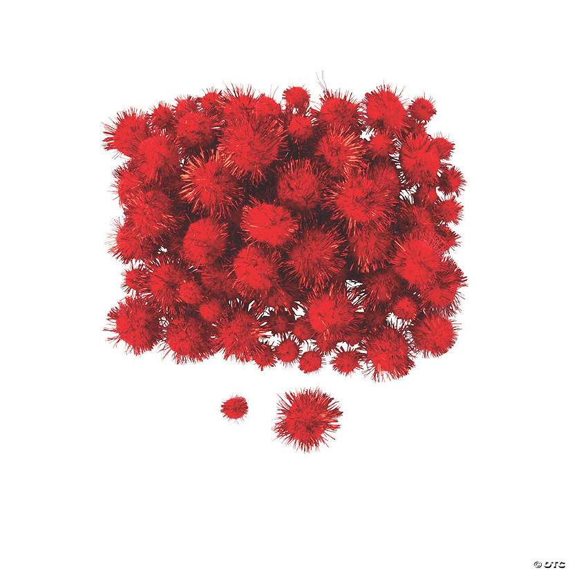 Red Tinsel Pom-Poms - 100 Pc. Image