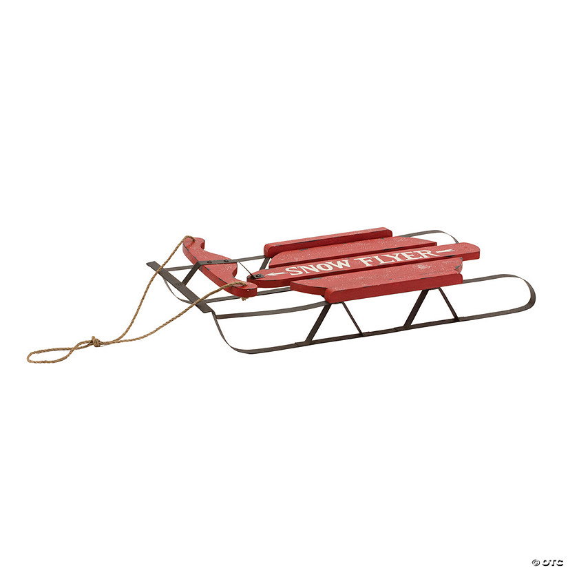 Red Vintage Wooden Snow Sled 25.75"L X 11.5"W X 3.75"H Metal/Wood Image