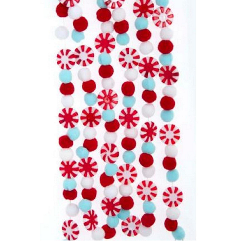 Red White and Aqua Candy Pom Pom Garland String 6 Feet Long D3748 Image