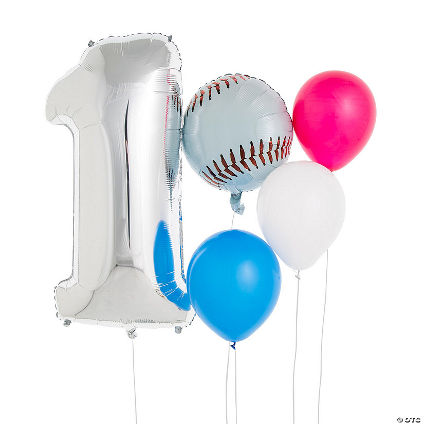 Red, White & Blue First Birthday Baseball Balloon Bouquet - 77 Pc. Image