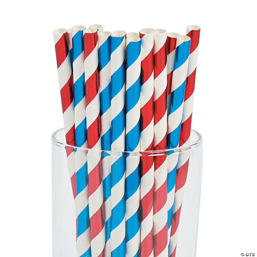 Red, White & Blue Paper Straws - 24 Pc.