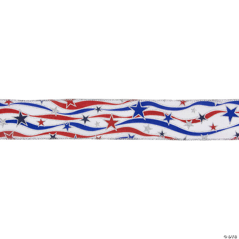 Red  White and Blue Striped Swirl Wired Patriotic Craft Ribbon 2.5in x 10 Yards Image