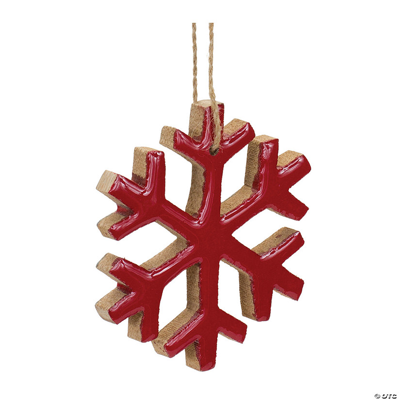 Red Wood Snowflake Ornament (Set Of 12) 4"H Mdf Image