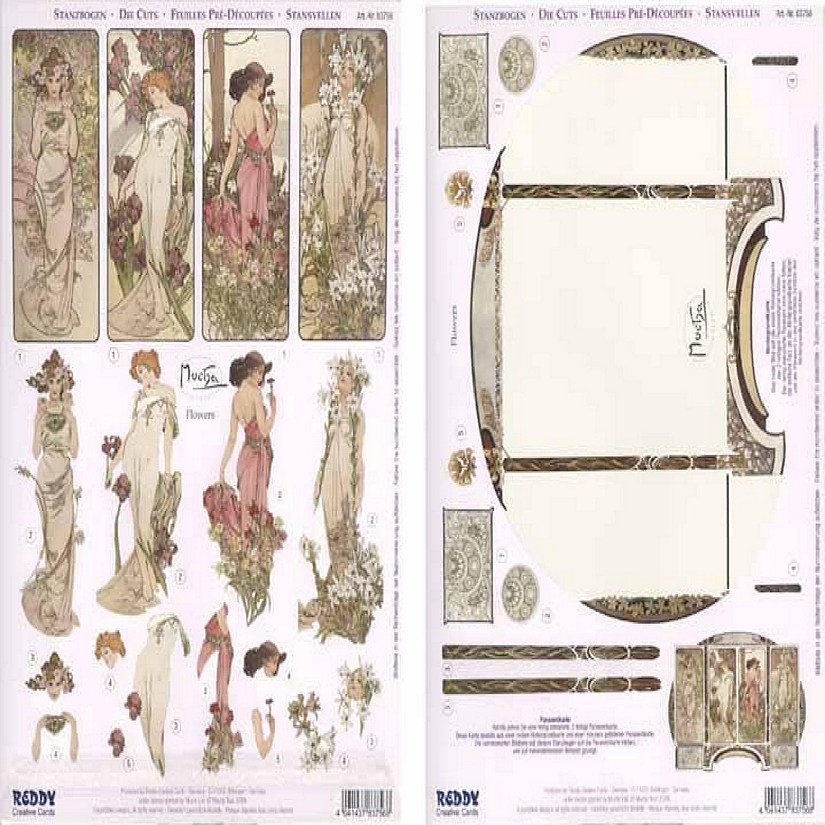 Reddy Creative Cards 3D Precut Alphonso Mucha Flowers  Backing Sheet Image