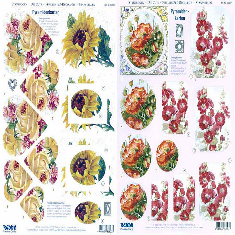Reddy Creative Cards 3D Precut  Yellow and Red Flowers  2 sheets Image