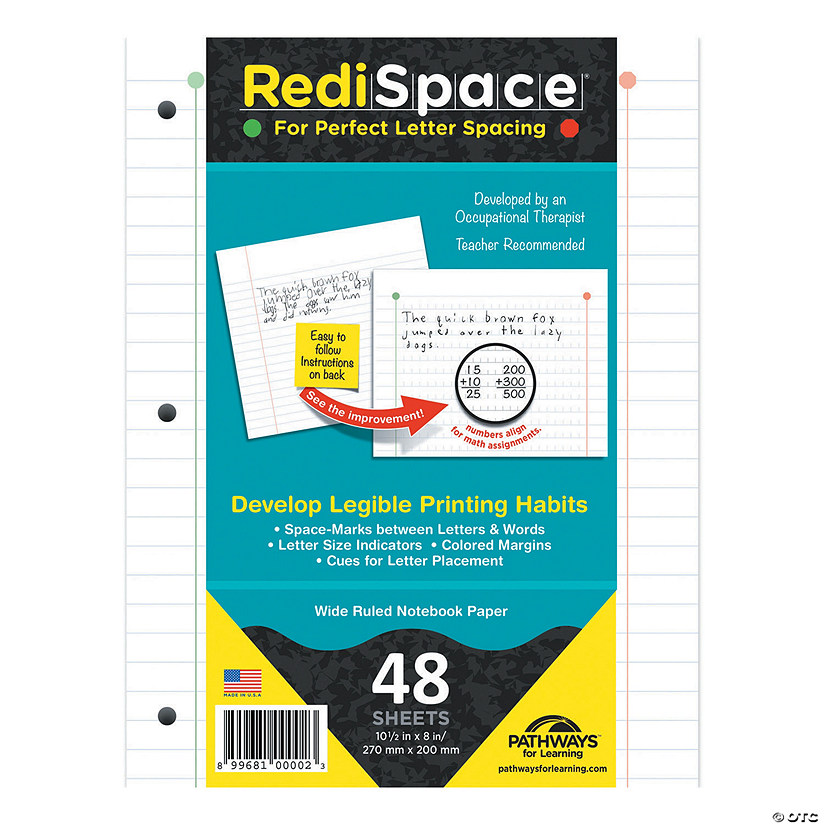 RediSpace&#174; Wide Ruled Notebook Paper, Space-Marks, 48 Sheets Per Pack, Set of 6 Packs Image