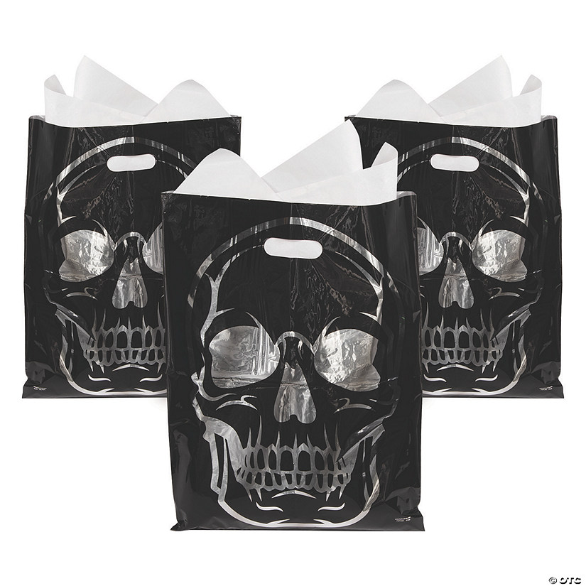 Reflective Foil Skull Trick-or-Treat Goody Bags - 50 Pc. Image