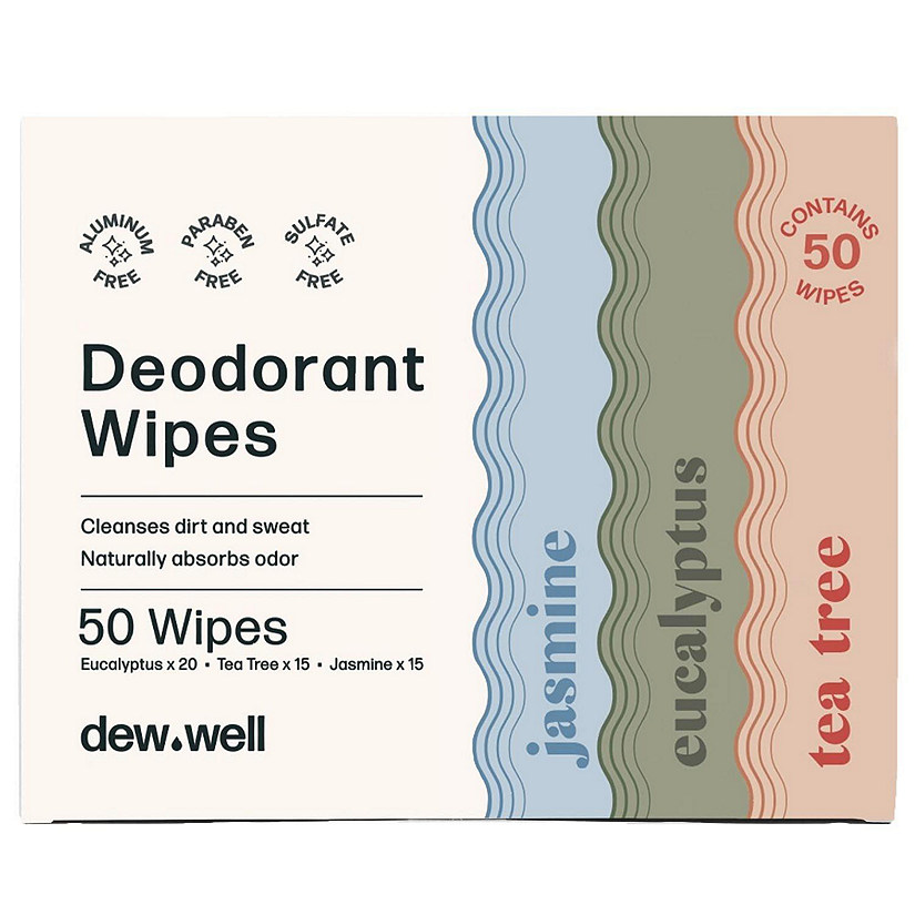 Refresh Deodorant Wipes, Variety Pack (Tea Tree, Eucalyptus, Jasmine), 50 Individually Wrapped Wipes Image