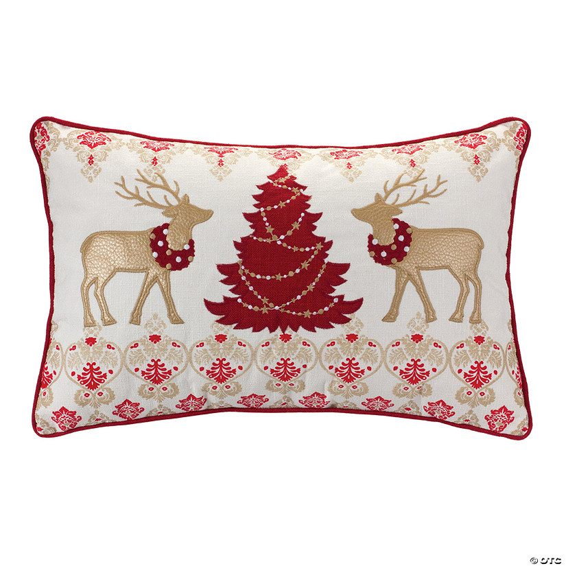 Reindeer And Tree Throw Pillow 19"L X 11.5"H Polyester Image