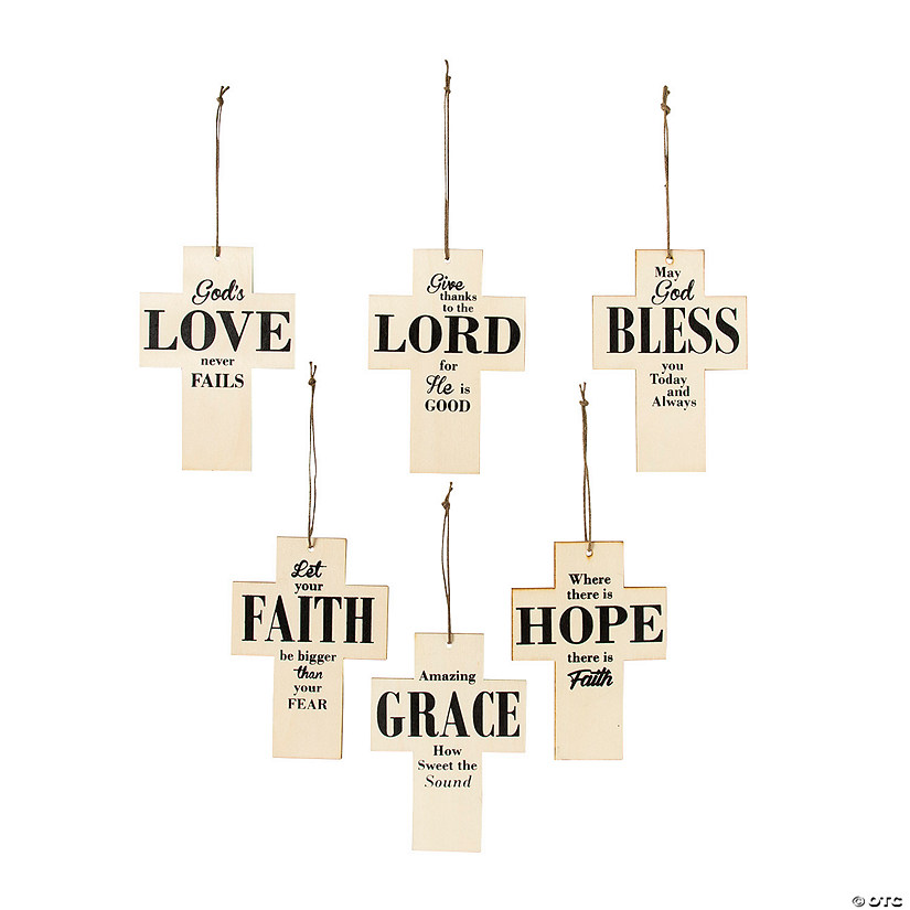 Religious Christmas Cross Wood Ornaments - 12 Pc. Image