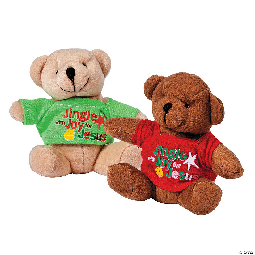 Religious Christmas Jingle with Joy for Jesus T-Shirts Brown Stuffed Bears - 12 Pc. Image