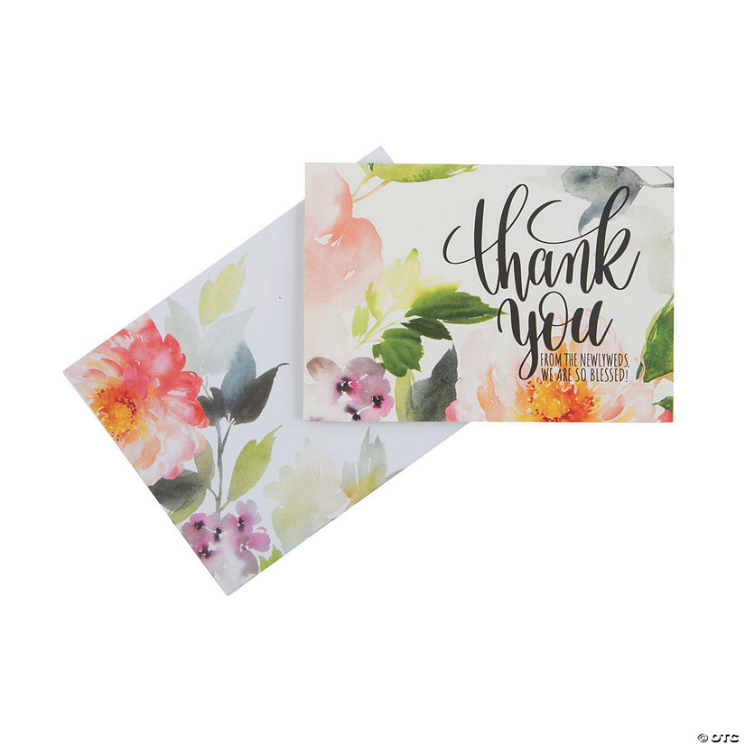 Religious Floral Wedding Thank You Cards - 12 Pc. Image