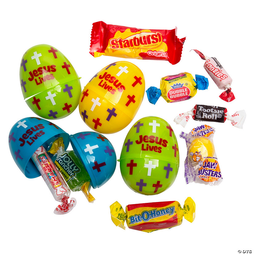 Religious Jesus Lives Candy-Filled Plastic Easter Eggs - 24 Pc. Image