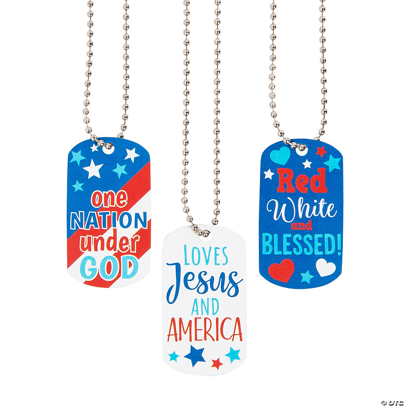 Religious Patriotic Dog Tag Necklaces - 12 Pc. Image