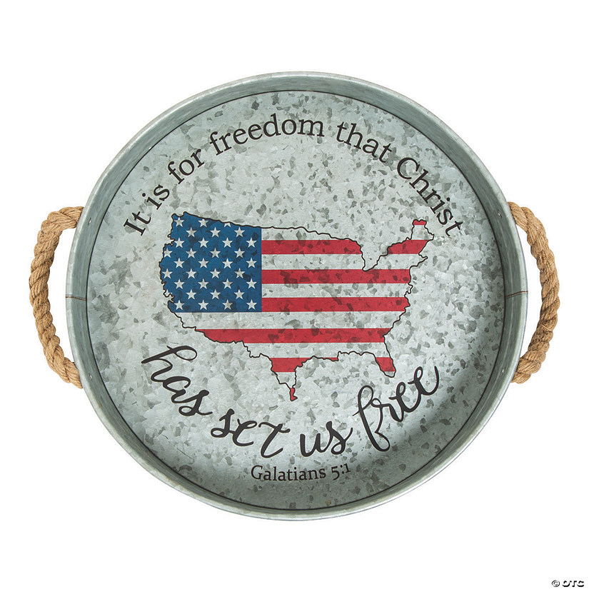 Religious Patriotic Galvanized Tray Image
