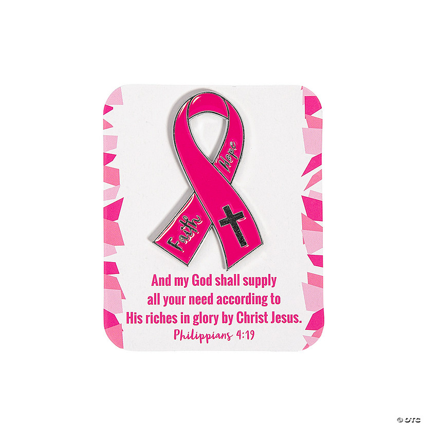 Religious Pink Ribbon Pins with Card for 12  Image