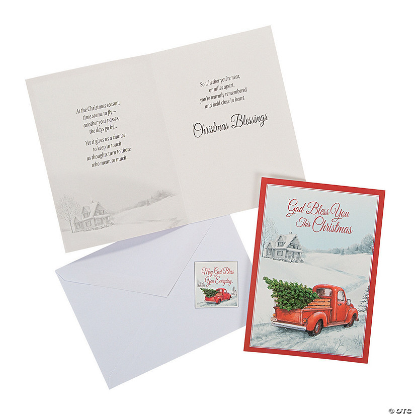 Religious Red Truck Christmas Cards with Magnets Image