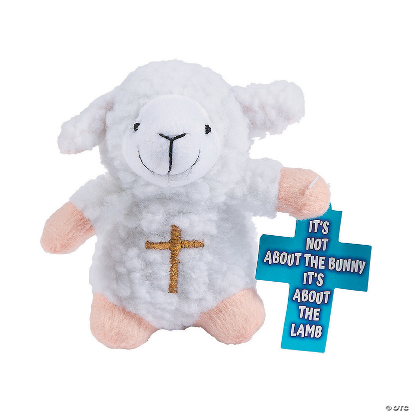 Religious Stuffed Lambs with Embroidered Cross & Card - 12 Pc. Image