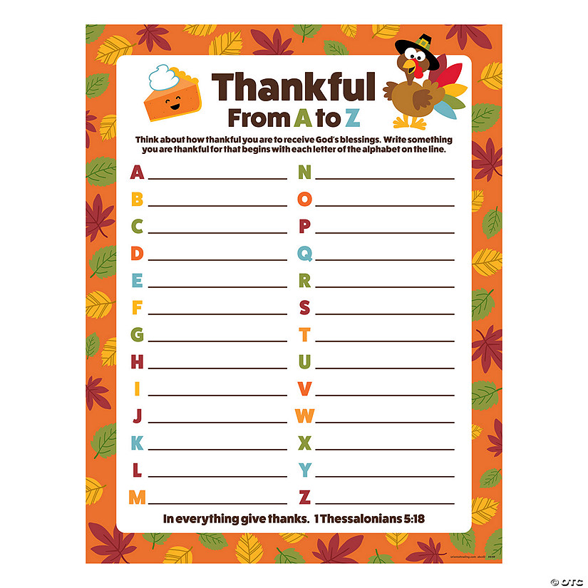 Religious Thankful From A to Z Activity Sheets - 24 Pc. Image