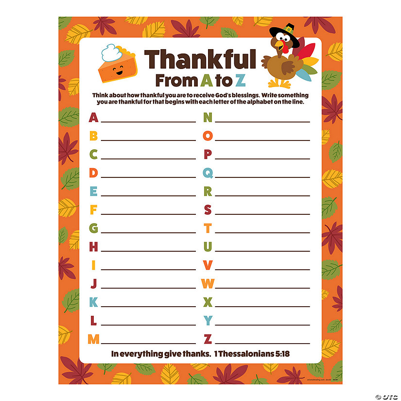 Religious Thankful From A to Z Activity Sheets - 24 Pc.
