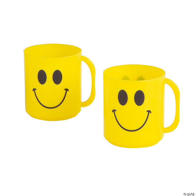 Retro Smile Face BPA-Free Plastic Cups with Handle - 12 Ct. Image