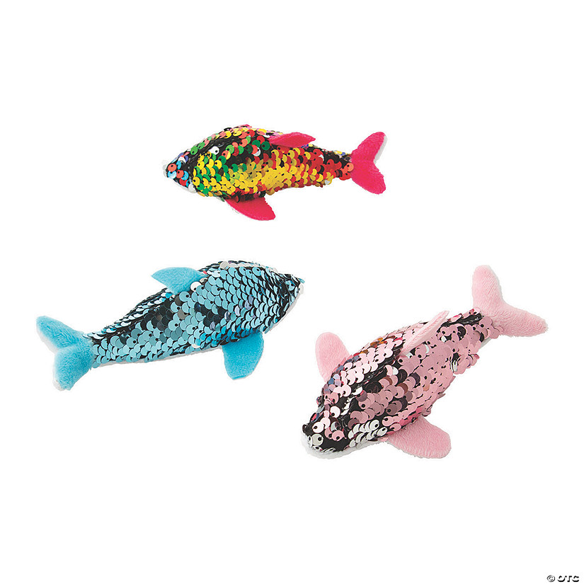 Reversible Sequin Stuffed Dolphins - 12 Pc. Image