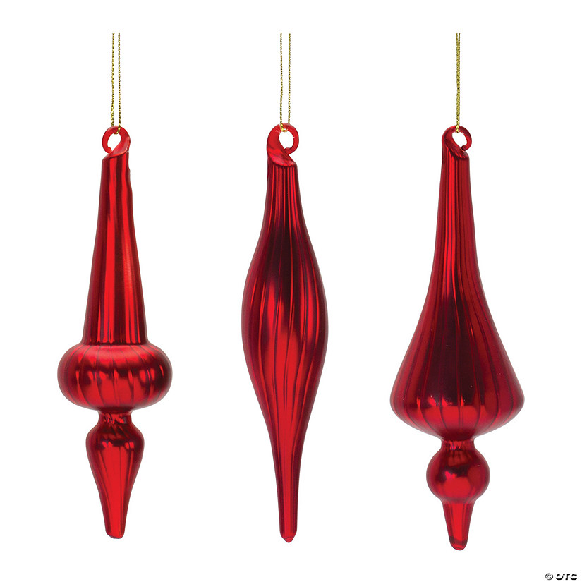 Ribbed Glass Finial Ornament (Set Of 12) 6"H Glass Image