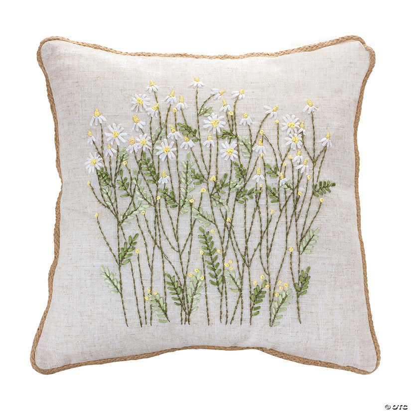 Ribbon Embroidered Floral Pillow 16"Sq Polyester Image