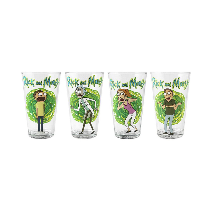 Rick and Morty 16 Ounce Pint Glass Set of 4  Rick  Morty  Beth  Jerry Image