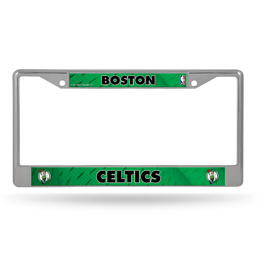Rico Industries NBA Basketball Boston Celtics  12" x 6" Chrome Frame With Decal Inserts - Car/Truck/SUV Automobile Accessory Image