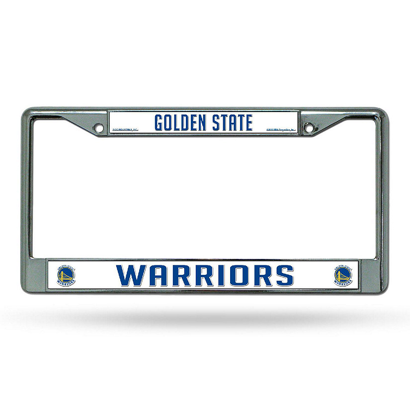 Rico Industries NBA Basketball Golden State Warriors Premium 12" x 6" Chrome Frame With Plastic Inserts - Car/Truck/SUV Automobile Accessory Image