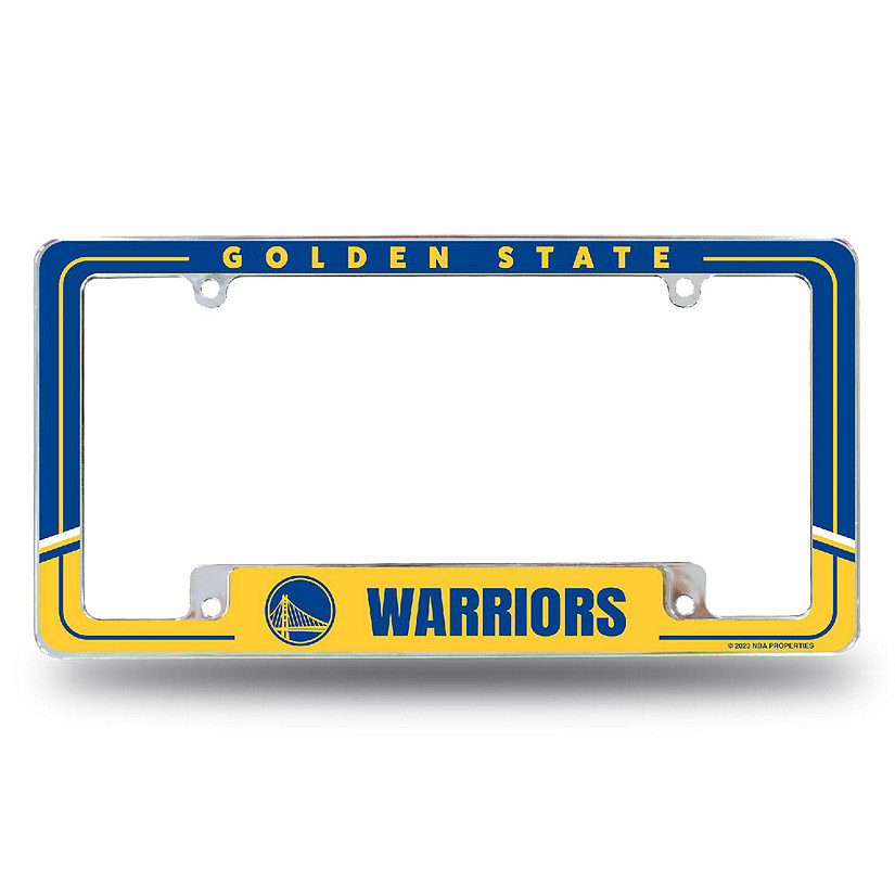 Rico Industries NBA Basketball Golden State Warriors Two-Tone 12" x 6" Chrome All Over Automotive License Plate Frame for Car/Truck/SUV Image