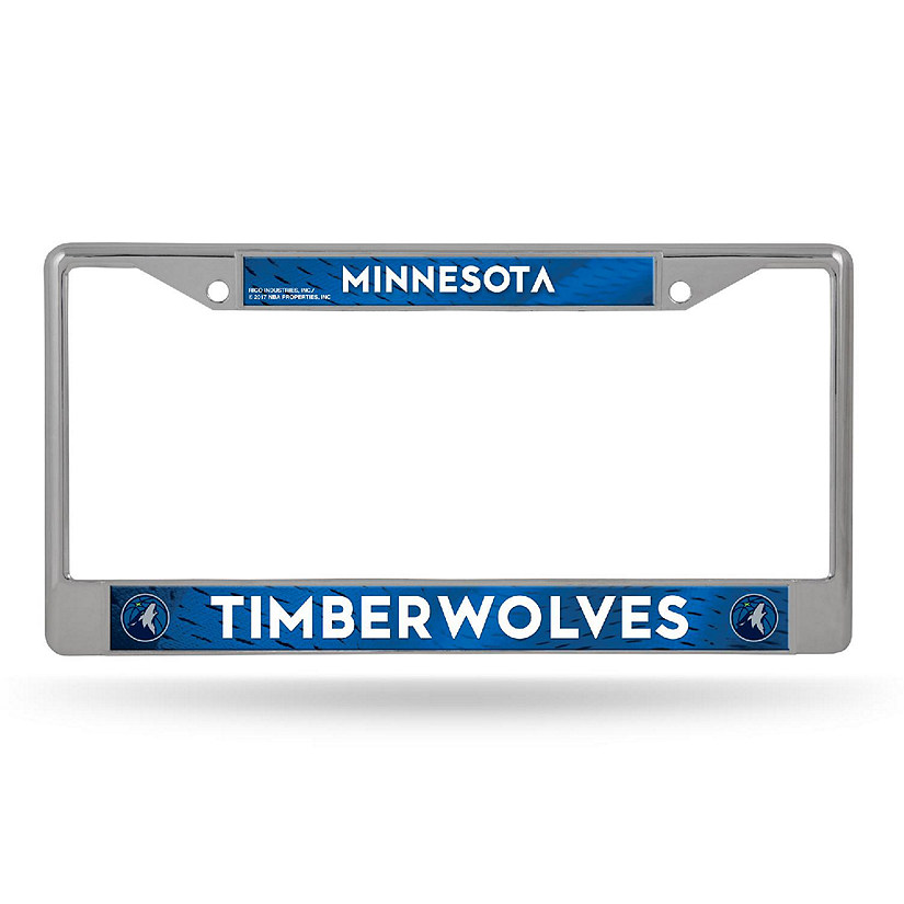 Rico Industries NBA Basketball Minnesota Timberwolves  12" x 6" Chrome Frame With Decal Inserts - Car/Truck/SUV Automobile Accessory Image