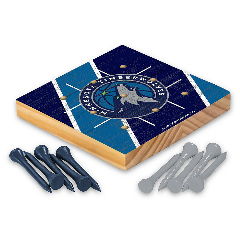 Rico Industries NBA Basketball Minnesota Timberwolves  4.25" x 4.25" Wooden Travel Sized Tic Tac Toe Game - Toy Peg Games - Family Fun Image