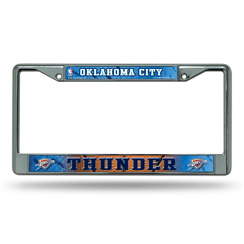 Rico Industries NBA Basketball Oklahoma City Thunder  12" x 6" Chrome Frame With Decal Inserts - Car/Truck/SUV Automobile Accessory Image