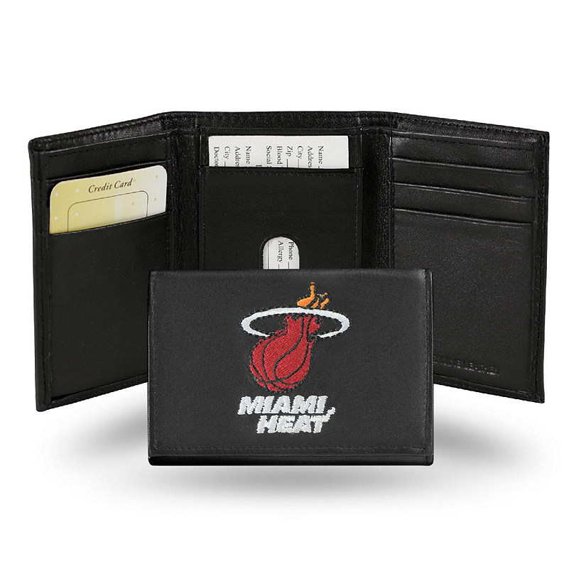 Rico Industries NBA Miami Heat Embroidered Genuine Leather Tri-fold Wallet 3.25" x 4.25" - Slim Image