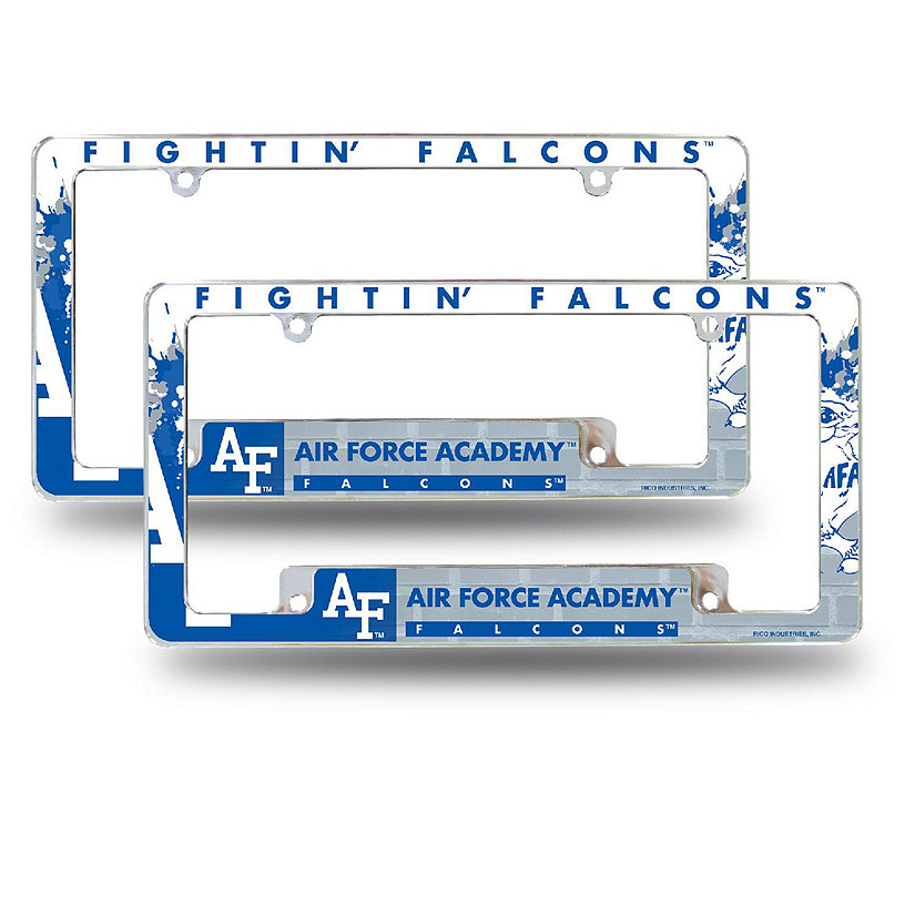 Rico Industries NCAA  Air Force Academy Falcons - AF Primary 12" x 6" Chrome All Over Automotive License Plate Frame for Car/Truck/SUV (2 Pack) Image