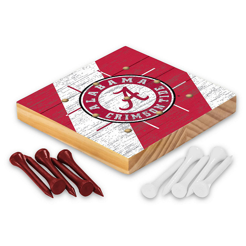 Rico Industries NCAA  Alabama Crimson Tide  4.25" x 4.25" Wooden Travel Sized Tic Tac Toe Game - Toy Peg Games - Family Fun Image