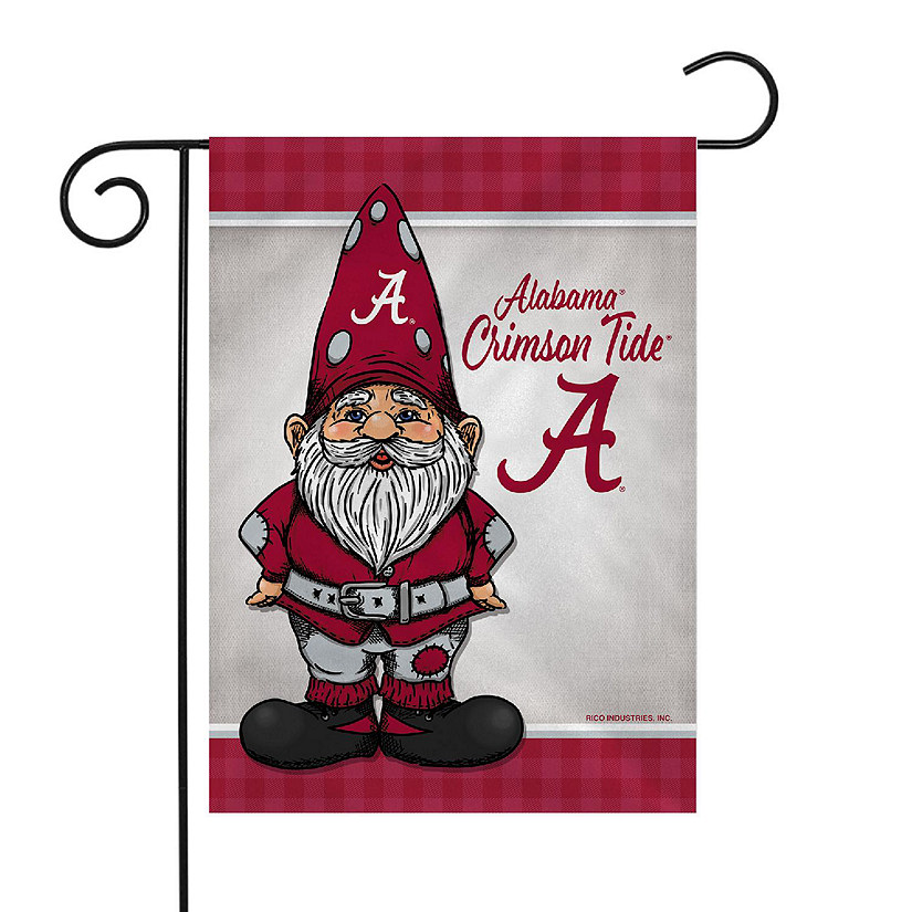 Rico Industries NCAA  Alabama Crimson Tide Gnome Spring 13" x 18" Double Sided Garden Flag Image